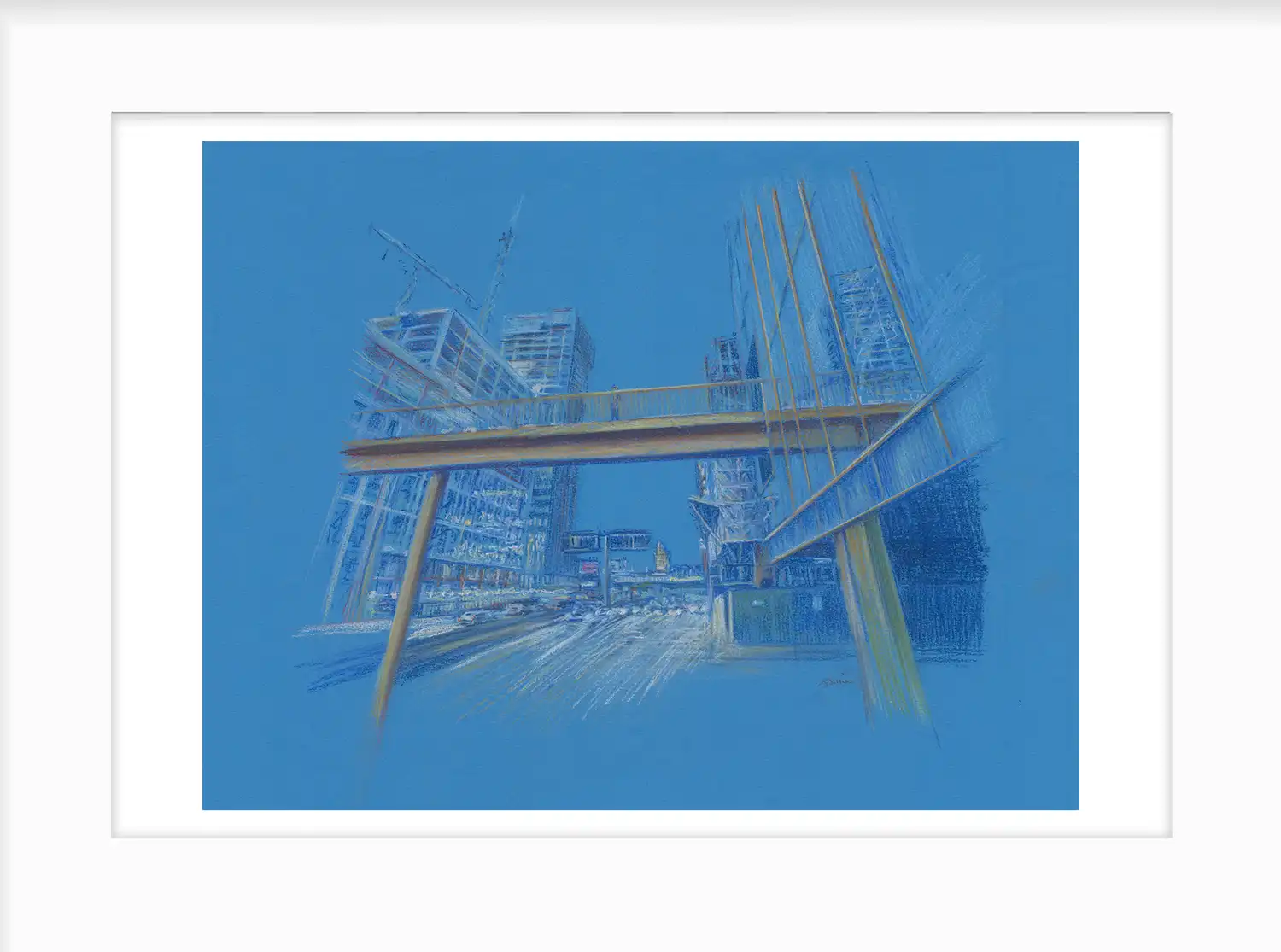 Forever Building Skywards Giclée Print by Julie Swinsco. Limited edition Birmingham skyline print, signed and mounted, ready for framing.
