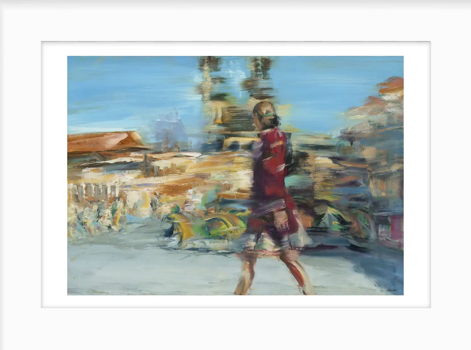 Limited edition Giclée Print of Summer Stroll in Prague by Julie Swinsco. A vibrant cityscape with movement and atmosphere, signed and certified.