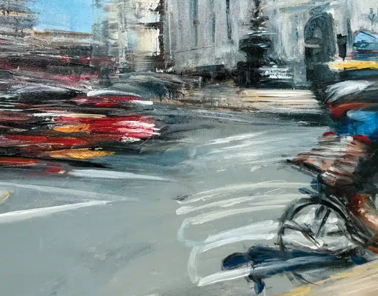 Oil painting - Piccadilly Rush Hour, being exhibited at Broadway Contemporary Art