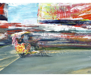 Piccadilly Tuk-Tuk painting with family by Julie Swinsco