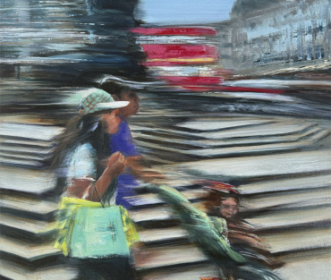 Piccadilly Circus tourists painting by Julie Swinsco