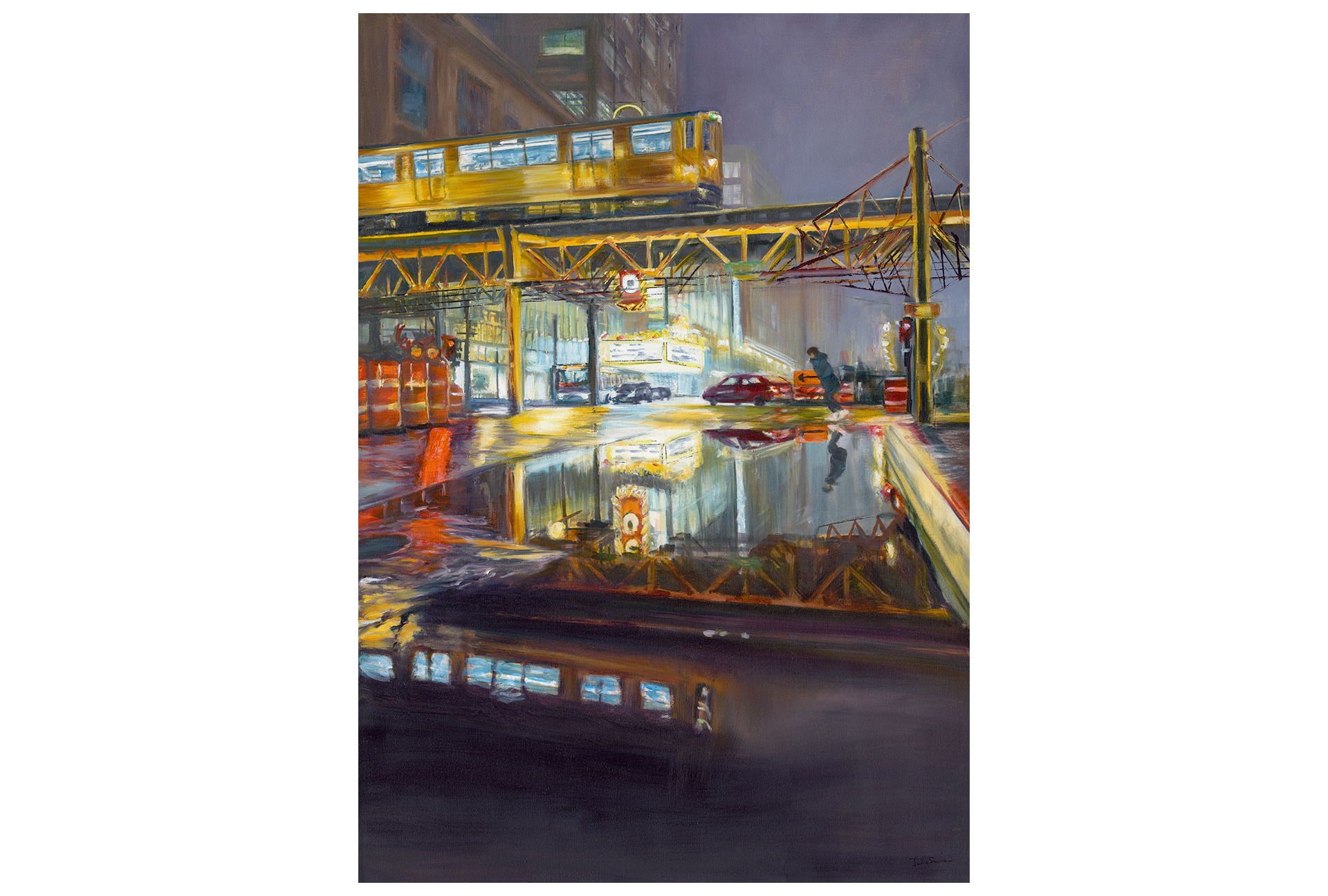 Chicago Evening – Chicago Cityscape Painting by Julie Swinsco